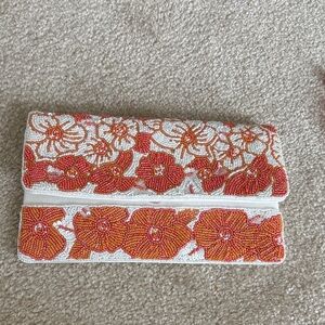Floral Beaded Clutch in Orange and White